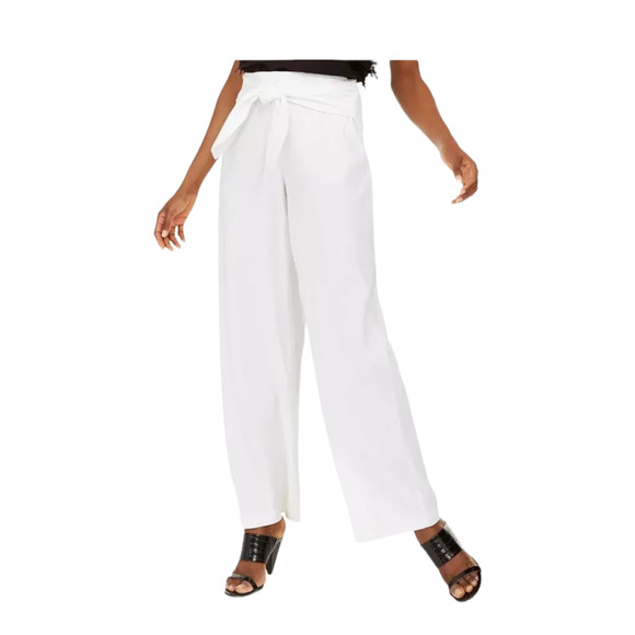 INC International Concepts Pants - INC International Concepts White Tie Front Stretch Wide Leg Linen Pants Size 10